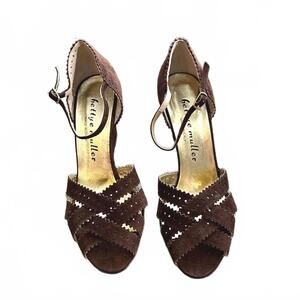Bettye Muller Brown Suede Wedge Sandals, Size 7.5